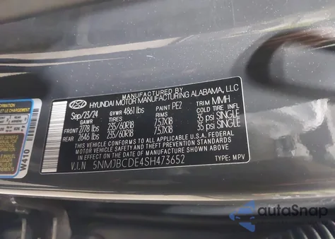 2025 Hyundai Tucson Sel z USA, uszkodzony, nr VIN 5NMJBCDE4SH473652